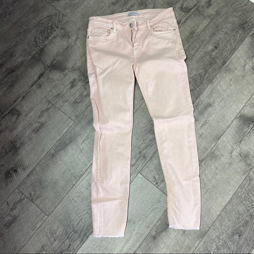 Zara Light Pink Skinny Jeans Size 6 Raw Hem